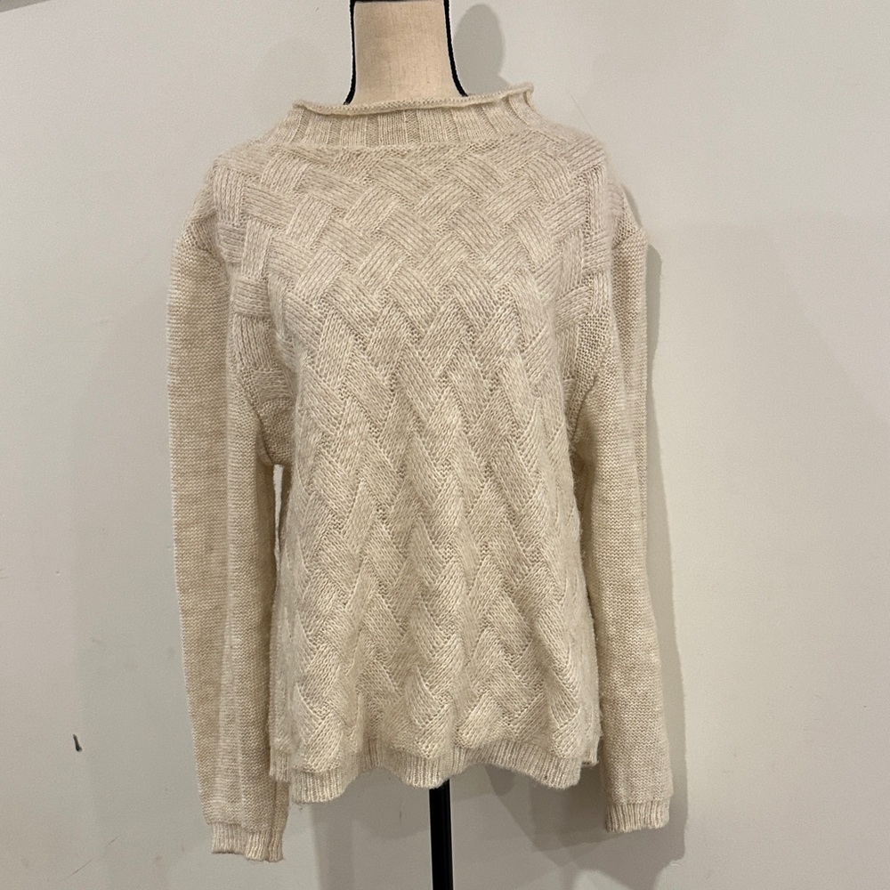 Via Vitale Italy Cream Cowl Neck Knit Sweater